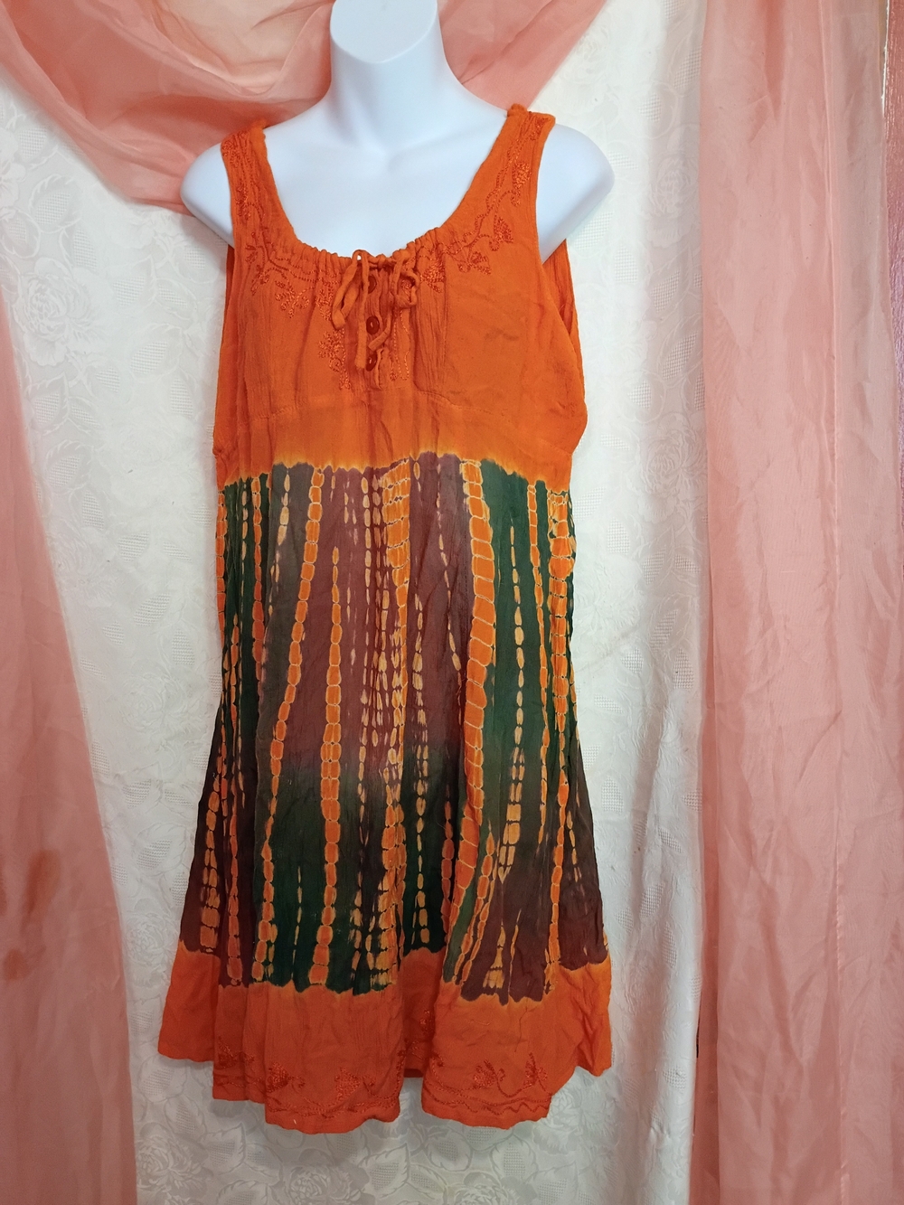 🛍️ BUNDLE ONLY🛍️raya sun Orange Green Brown Tie-Dye Sleeveless Maxi Dress